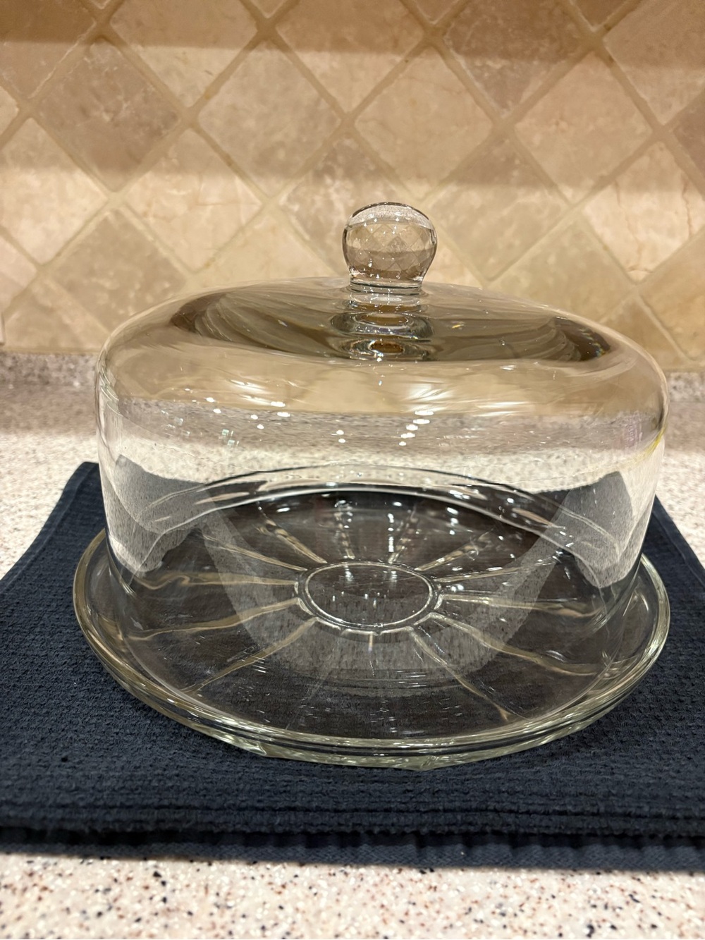 Clear Glass Round Cake Stand Plate w/ Dome Lid Cloche 2-Piece Set